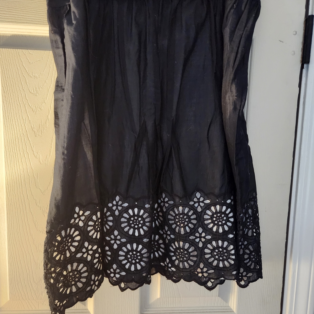 Michael Kors Black Midi Skirt with White Floral Detail